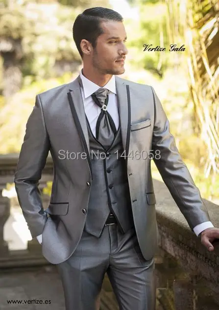 

New 2018 Bespoke Suit Silver Groom Tuxedos Groomsmen Best Man Suits Silm Fit Mens Wedding /Business/Groom Suits Jacket+Pant+Vest