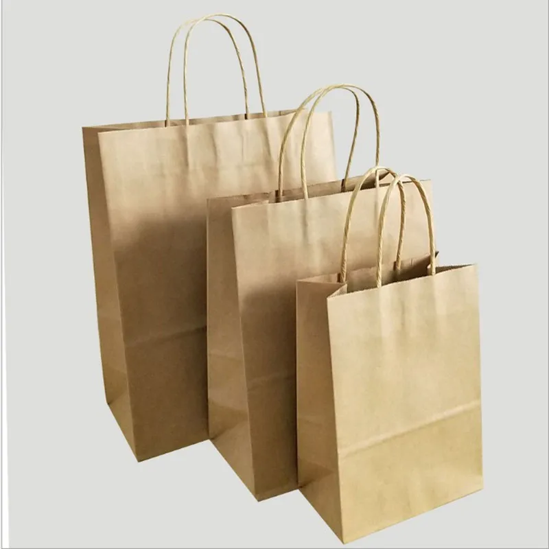 10 шт/партия крафт-бумажный мешок с ручкой перерабатываемая сумка модная ткань