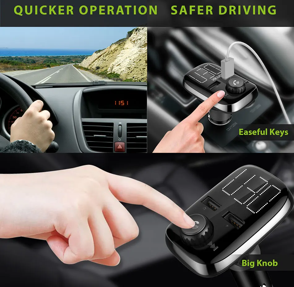 Автомобильный комплект VANJEW BT74, Bluetooth, fm-передатчик, mp3-плеер, двойной USB порт, зарядное устройство, 3.4A, быстрое зарядное устройство, Обнаружение напряжения, SD карта, плеер
