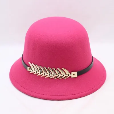 rose red New 9 Colours Winter Autumn Imitation Woolen Fedoras Cap Basin of Dome Woolen Cloth Hat Female Cloth Basin Cap Fedora - Цвет: rose red