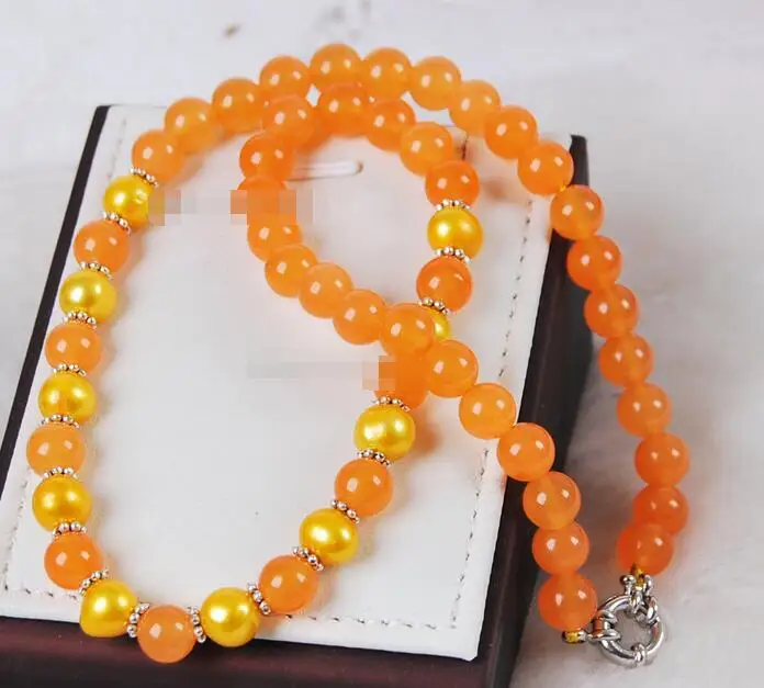FREE SHIPPING&gt&gt&gt Many color can choose New of Akoya Cultured Pearl/Orange Round Beads Necklace 18&quot | Украшения и