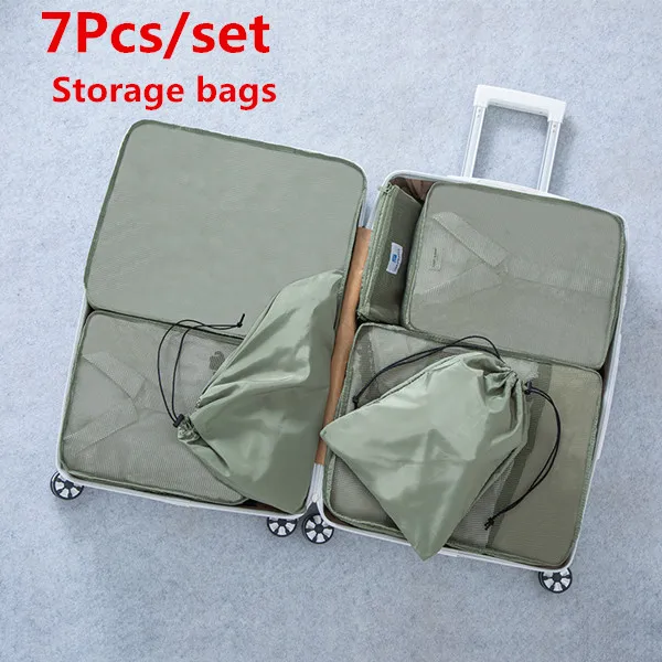 Army Green 7 шт./компл. женские дорожные сумки наборы мягкая упаковка куб сумка для хранения портативная одежда обувь сортировочный Органайзер сумка Аксессуары для багажа - Цвет: Army Green