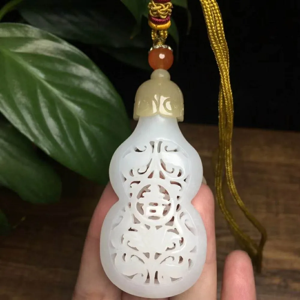 Hetian yu white gourd pendant hollow carving/ | Украшения и аксессуары