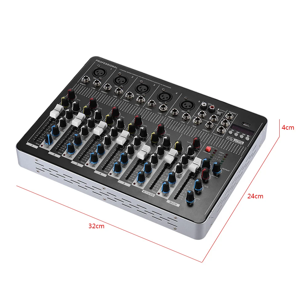7-Channel Mic Line Audio Mixer Mixing Console with 3-band EQ 48V Phantom Power USB Interface 2 stereo channels | Спорт и развлечения