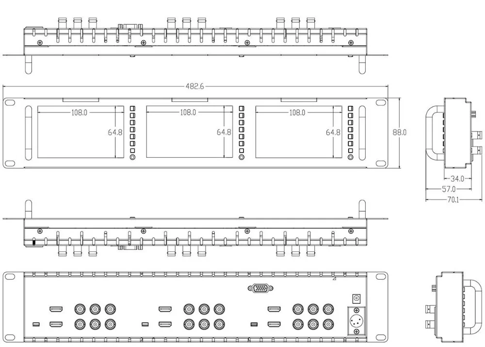Feelworld T51 тройной 5 дюймов 2RU lcd 3G-SDI HDMI вход выход в стойку монитор вещания уровень качества монитор