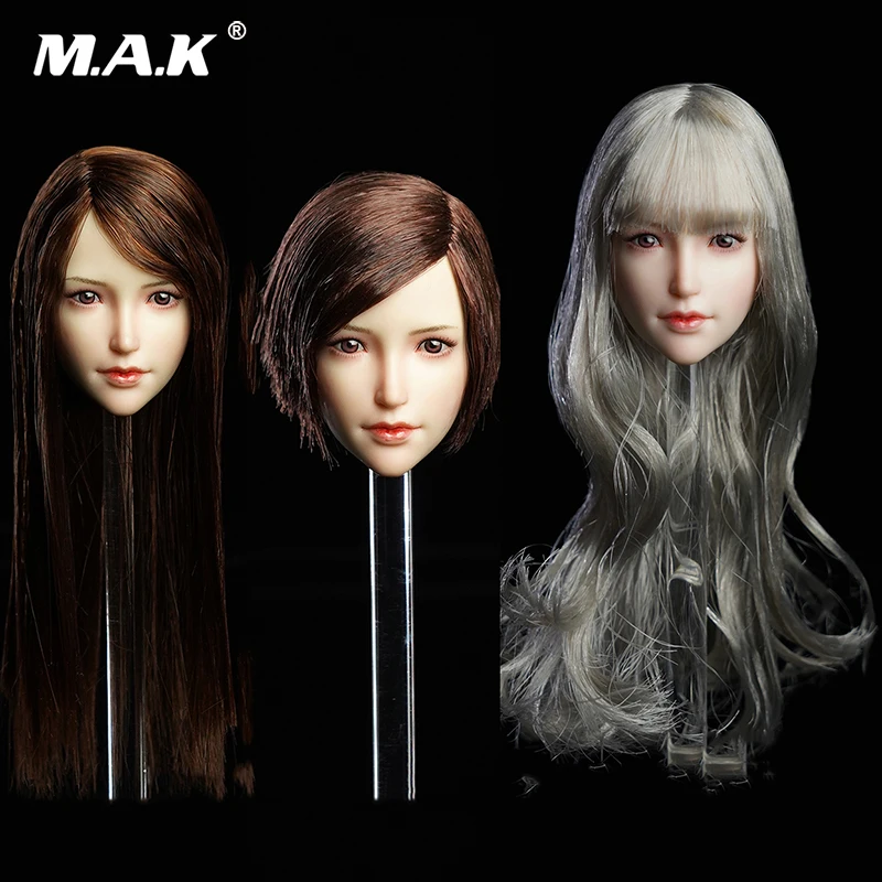 

1/6 SUPER DUCK SDH017 1/6th Asian beauty Head Model Silver long curly princess head carving For PH pale color body