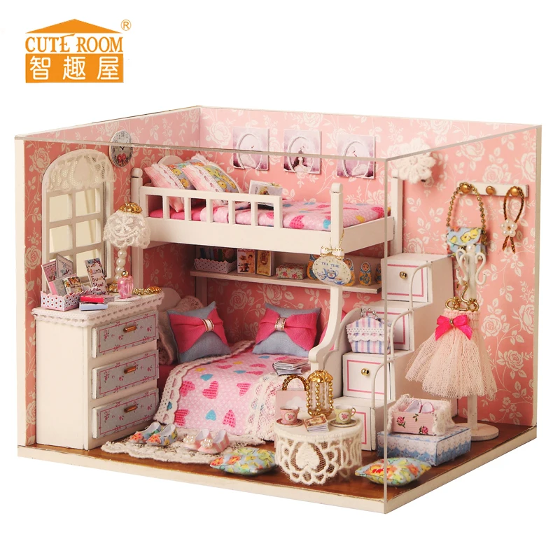 

Cute room Handmade Doll House Furniture Miniatura Diy Doll Houses Miniature Dollhouse Wooden Toys Grownups puppenhaus JHTY032