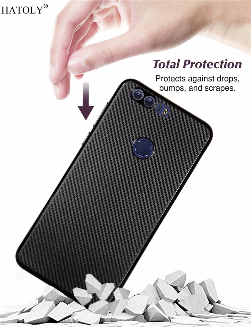 HATOLY For Fundas Huawei Honor 8 Case 5.2&quot honor Ultra-thin Soft TPU Carbon Fiber Back Cover for |