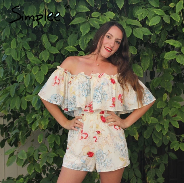 Simplee с открытыми плечами цветочным принтом для женщин комбинезон Элегантный