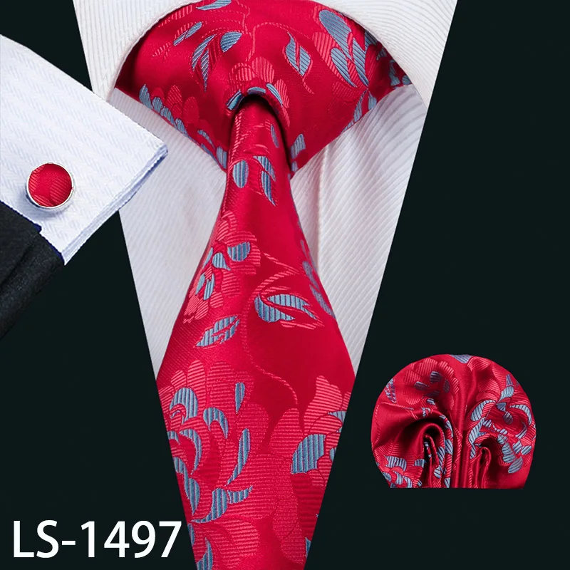 LS-1497 LS-704, мужской галстук, шелк, красный, в клетку, жаккардовый, тканый, свадебный галстук, Barry.Wang, Hanky, запонки, набор, галстук для мужчин, деловые, вечерние - Цвет: LS-1497