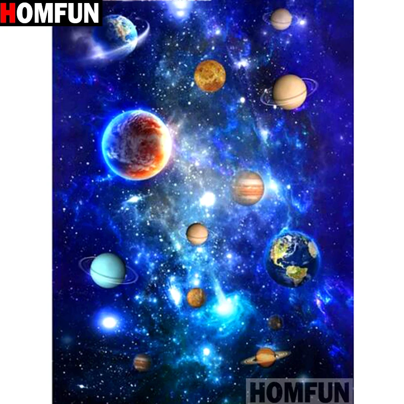 Алмазная живопись HOMFUN A14525 полноразмерная/круглая вышивка Планеты крестиком