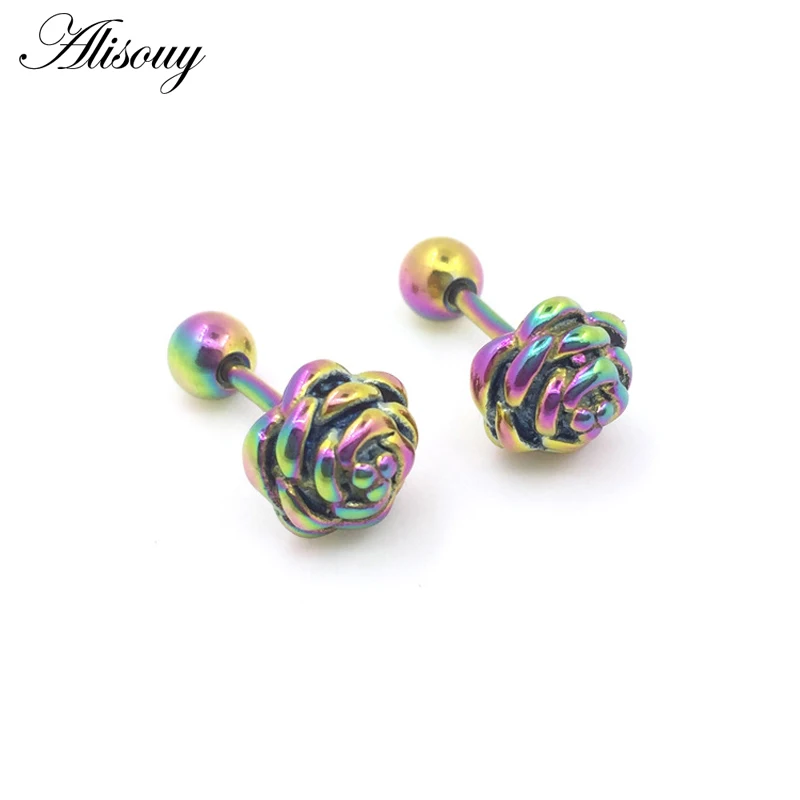 Style 1 Rainbow 2 шт., романтические серьги-гвоздики из нержавеющей стали 316L в виде цветка розы для мужчин и женщин, простые милые серьги, вечерние ювелирные изделия oorbellen - Окраска металла: Style 1 Rainbow