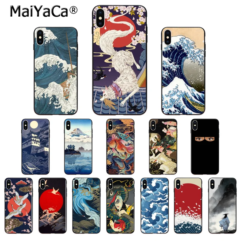 Мягкий силиконовый чехол для телефона MaiYaCa Japanese Art Fuji Mountain Wave из ТПУ iPhone 8 7 6 6S Plus X XS