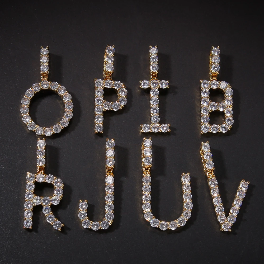 Iced Out Custom Name теннис письмо подвески кубический цирконий Алфавит Шарм Подвески хип