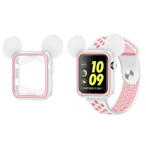white pink Спортивный силиконовый чехол для часов+ ремешок для часов Apple Watch 42 мм 38 мм Iwatch 3 2 1 сменный ремешок для часов+ защитный чехол с Микки Маусом - Цвет ремешка: white pink