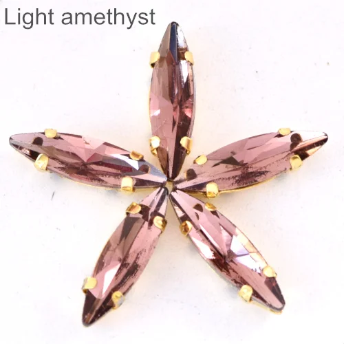 lt.amethyst 4x15 мм, 50 шт., цветные стразы в виде лошадиного глаза с золотыми когтями для шитья, стеклянные камни для свадебного платья F0065 - Цвет: lt.amethyst
