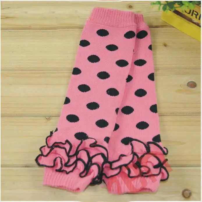 Pink with black dot Хлопковые розовые, черные, белые, красные, серые детские гетры в горошек с оборками для мальчиков и девочек - Цвет: Pink with black dot