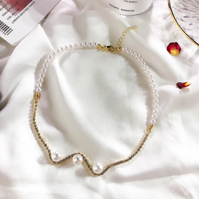 Женское Ожерелье-чокер с искусственным жемчугом колье из сплава со стразами