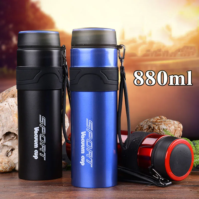 880ml Stainless Steel Thermos Cup with Rope Insulated Tumbler Sport Water Bottle Outdoor Climbing Vacuum Flask | Дом и сад