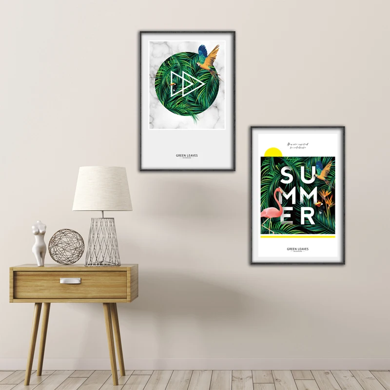 Настенный плакат IOIOI с зеленым фламинго настенные картины плакаты и принты