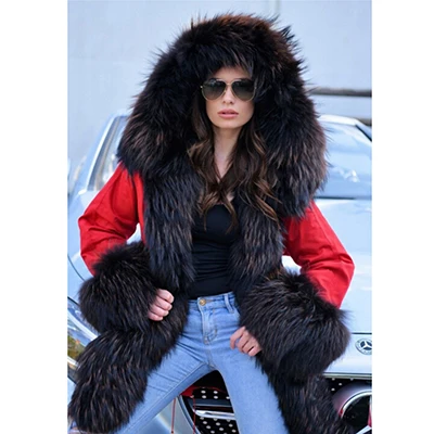 7 FURSARCAR Женская парка из натурального меха с толстым лисьим мехом, с капюшоном и манжетами, Роскошная Новая зимняя женская меховая парка, модный стиль - Цвет: 7