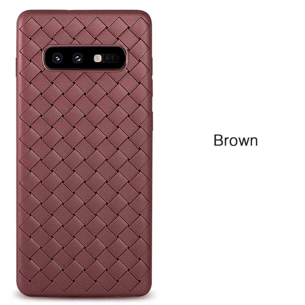 Brown Ультратонкий сетчатый чехол для телефона OTAO для samsung Galaxy S9 S10 Plus S10 Lite Note 9, мягкий чехол s, кожаный чехол с тканым узором - Цвет: Brown