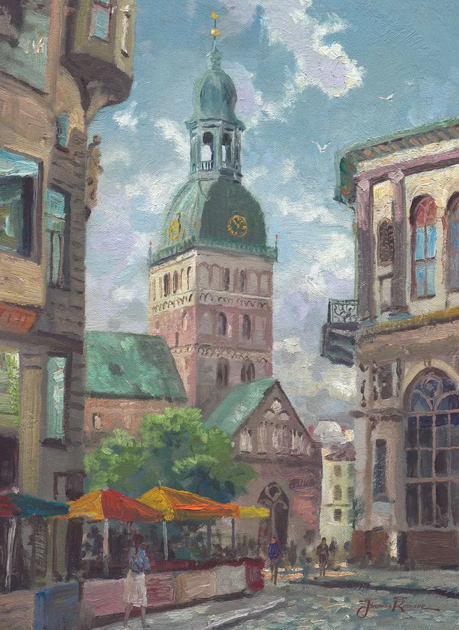 Картина на холсте Thomas Kinkade с изображением купола Риги Латвии подарки для дома