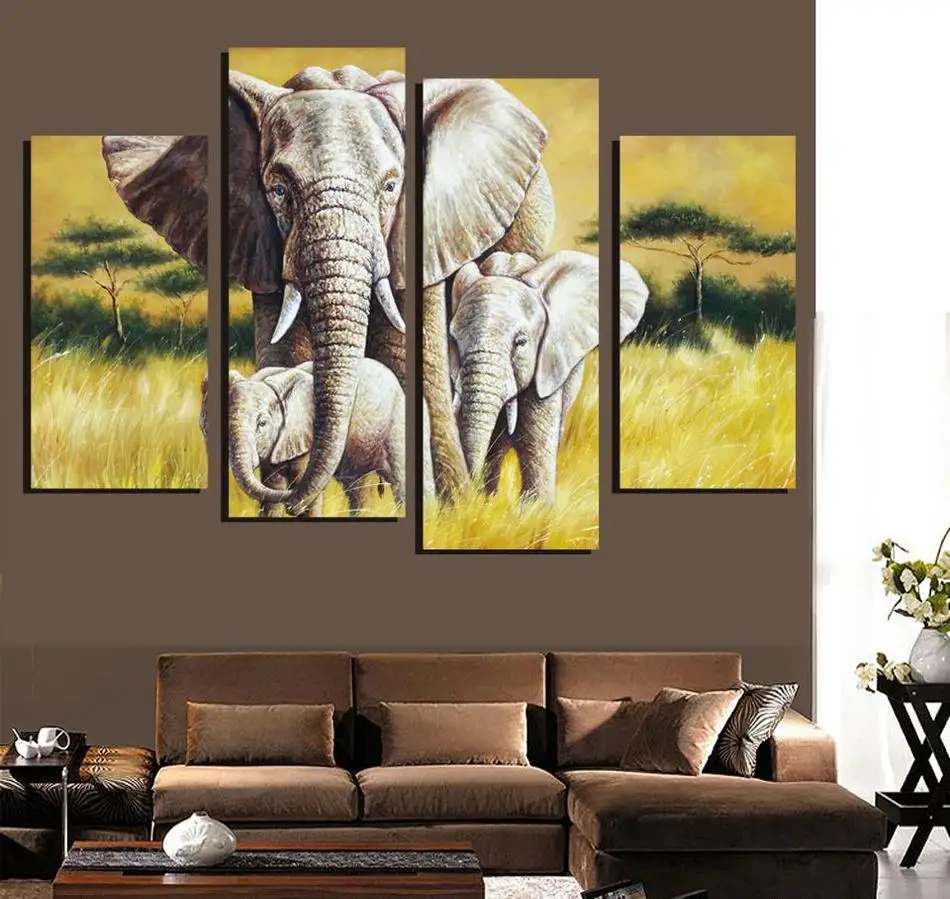 4 шт. картина со слоном холст Настенная украшение для дома гостиная с принтом