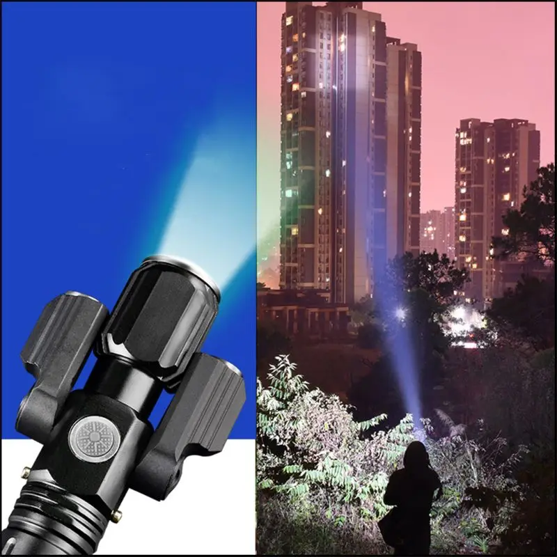 

Hot Selling T6 LED Flashlight Rotating Multifunction Three Head USB Charging Torch Long Shot Lighting For Night Riding Fishing A