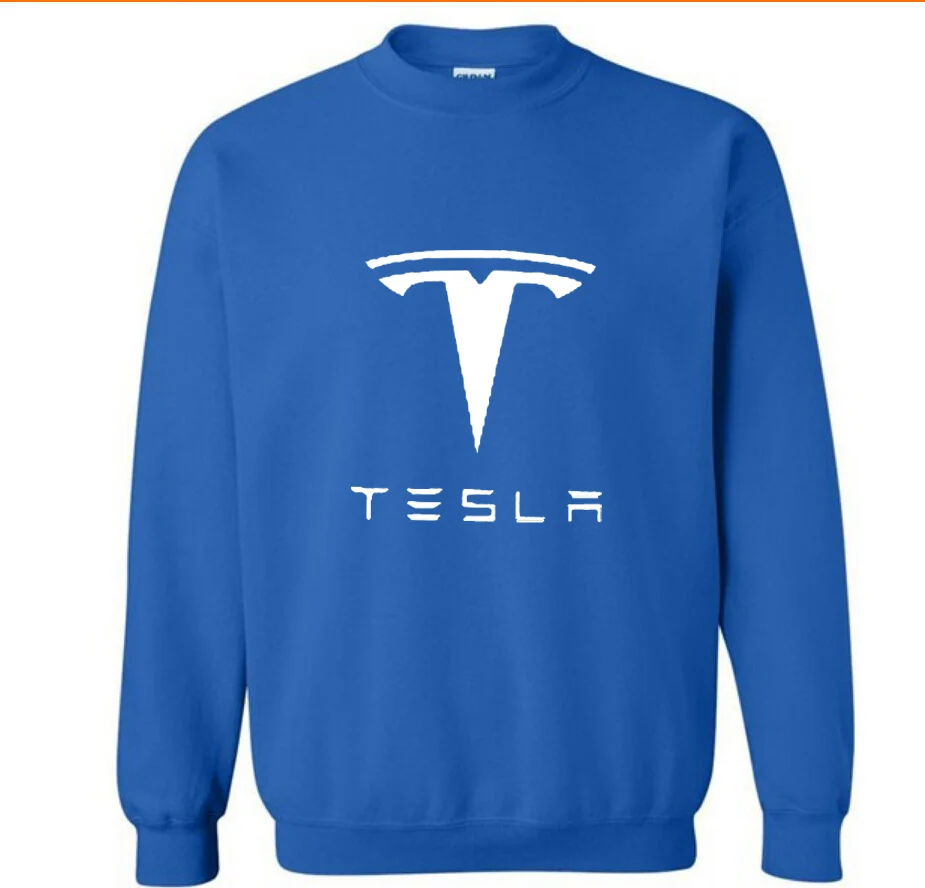Новые модные хлопковые мужские толстовки Tesla с логотипом автомобиля, флисовый пуловер с круглым вырезом, толстовки в стиле хип-хоп Harajuku уличная мужская одежда - Цвет: Синий