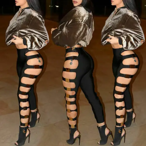 Женские пикантные облегающие брюки с вырезами длинные рваные высокой талией