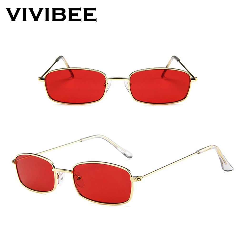 VIVIBEE, Ретро стиль, модные женские маленькие солнцезащитные очки, металлическая оправа, желтые, для девушек, стильные солнцезащитные очки, узкие очки,, трендовые оттенки Рианны