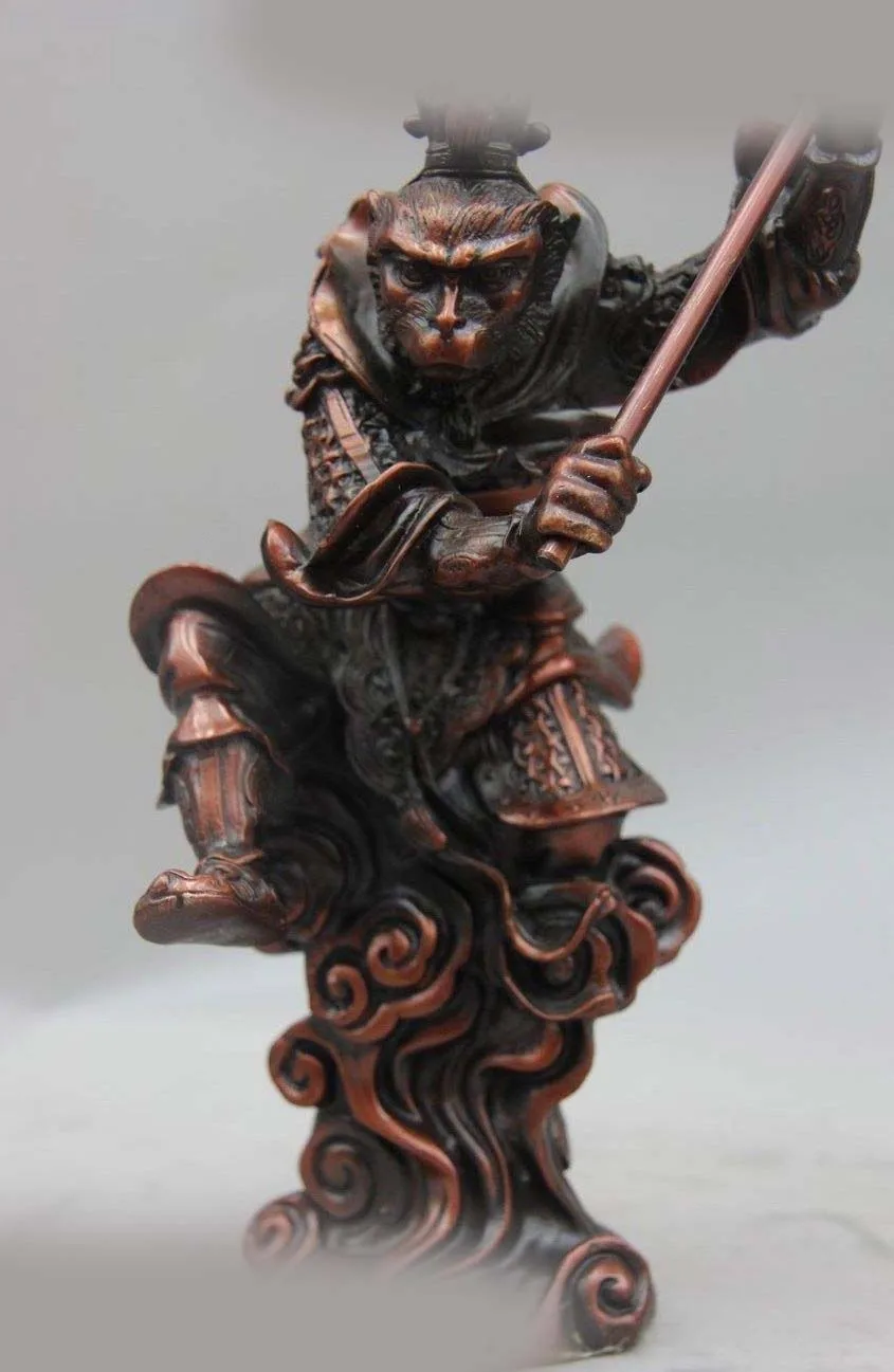 9 &quotКитай Красный Медь Бронза буддизм Sunwukong Король Обезьян Бог Статуя Будды (D0426) |