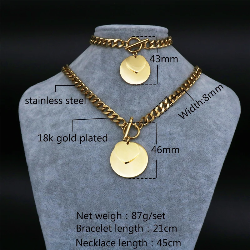 Hot Sales Gold Color Stainless Steel Jewelry sets Round Style Necklace Bracelet for women Gift | Украшения и аксессуары