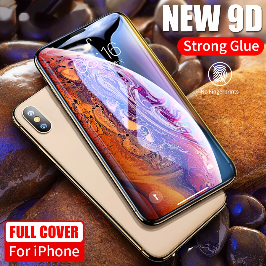 9D протектор экрана для iPhone 6 6S 7 8 Plus стекло полное покрытие закаленное X XR XS MAX