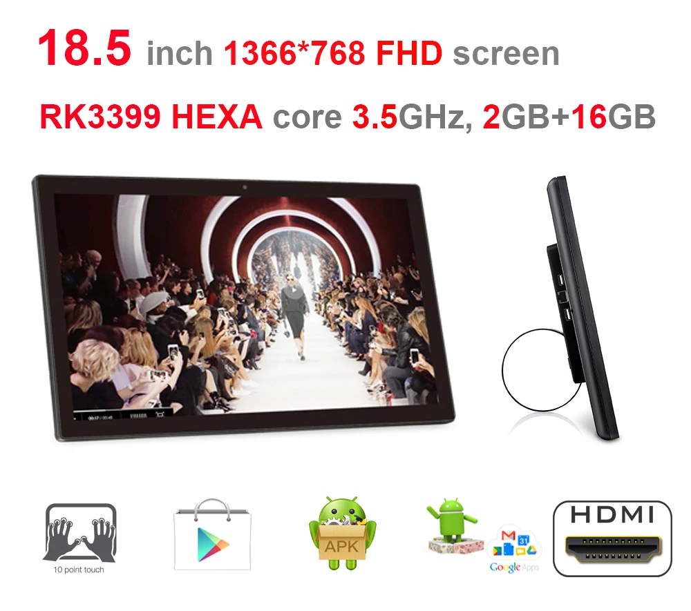 HEXA core 18.5 inch Android Smart KISOK / All in one pc (RK3399, 3.5GHz, 2GB ddr3, 16GB nand, Nougat,100m/1000m, 2.4G/5G wifi )