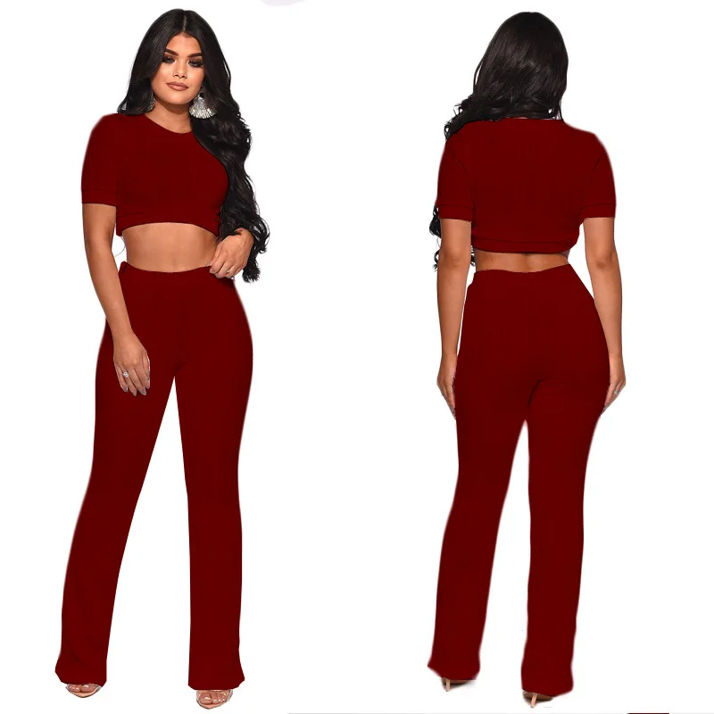 Женский брючный костюм с круглым вырезом однотонный комплект из 2 предметов