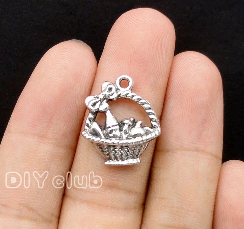 

50pcs-Antique Tibetan Silver Gift Basket Charms Pendants 20x17mm