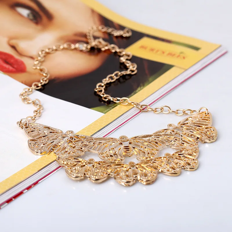 Ожерелье с бабочкой LZHLQ многослойное металлической резьбой геометрические полые