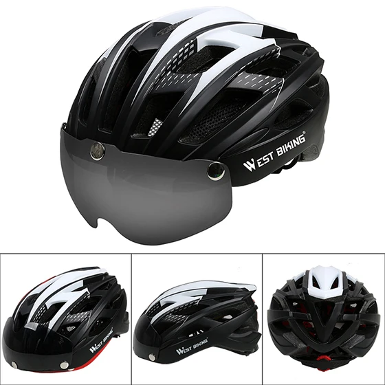 Black White West Biking велосипедный шлем солнцезащитные очки велосипедные очки линзы цельно формованные Мужские Женские 57~ 62 см горный шоссейный велосипедный шлем - Цвет: Black White