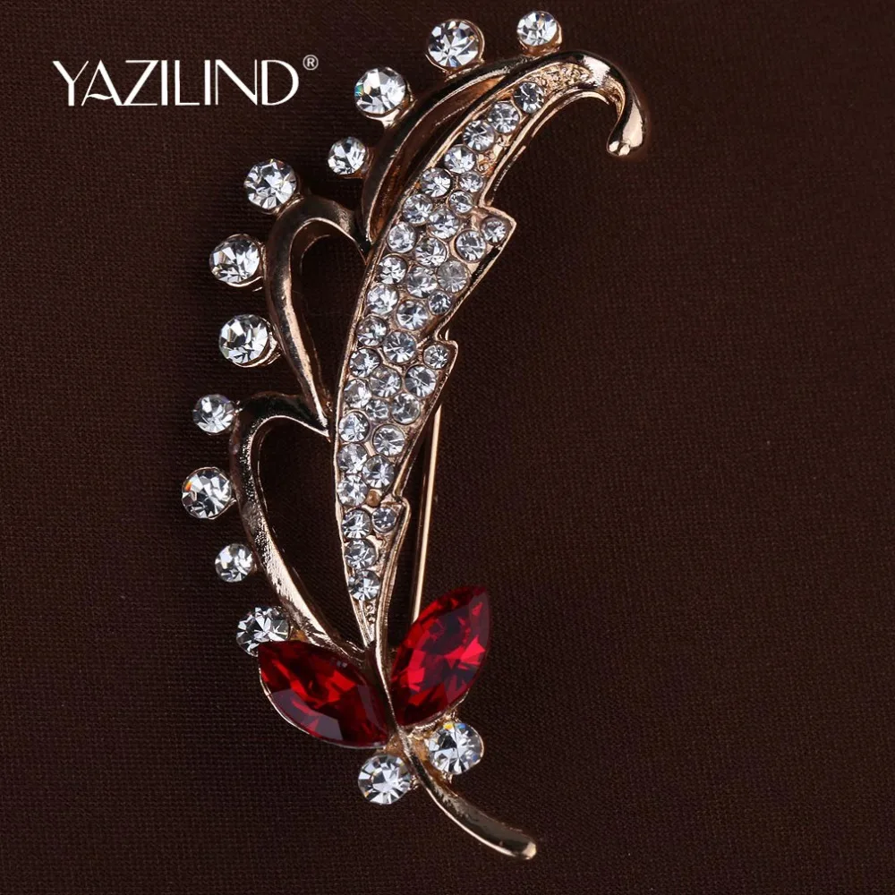 Модные ювелирные изделия Винтажная брошь золотого цвета Листья Хрустальная