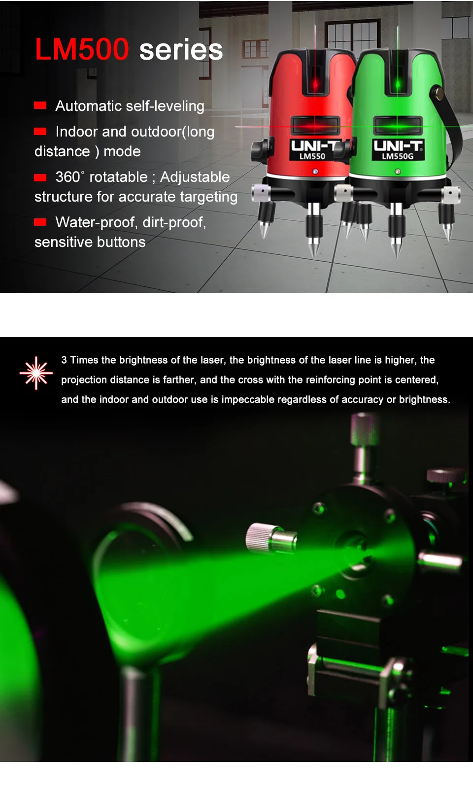 UNI-T LM520 LM530 LM550 красный и зеленый лазерный уровень 2/3/5 линии 360 градусов саморегулирующийся перекрестный лазерный уровень Красные линии лазерный уровень