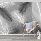 Черно-белые обои в скандинавском стиле, МУРАЛ, изображающий перо, абстрактное искусство, 3D обои для гостиной, спальни, домашнего декора