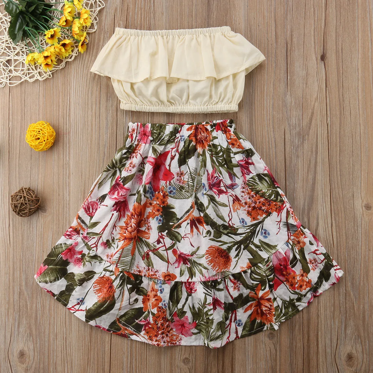 2 предмета вечерние короткие топы для новорожденных девочек юбка с цветочным