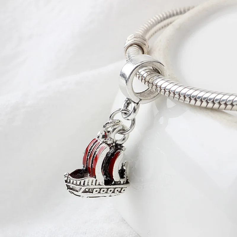 5PCS New Green Enamel Cloth Boatman Red Sailboat Charm Zinc Alloy Pendant Fit Original DIY Bracelet Women Male Jewelry Making | Украшения и