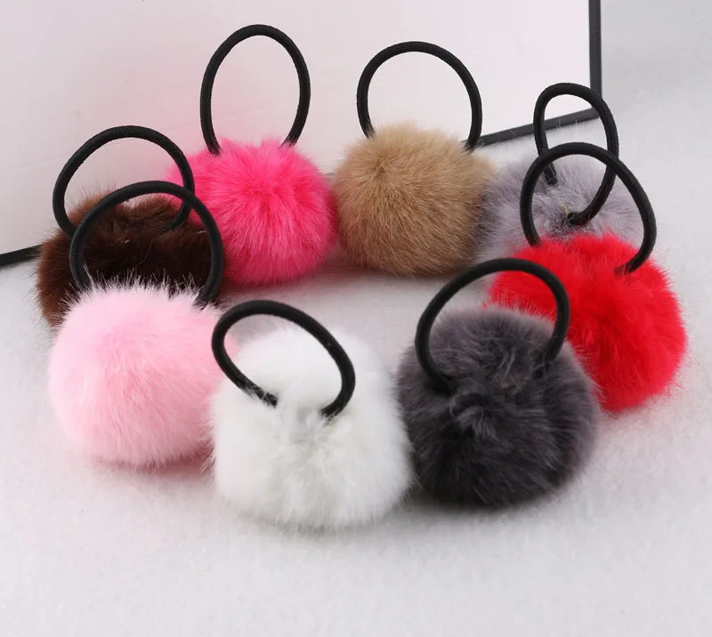 

1000PCS Hot Sale Korean Style Girls Cute Trendy Soft Fake Rabbit Fur Elastic Hair Rope Hair Band Hair Accessories