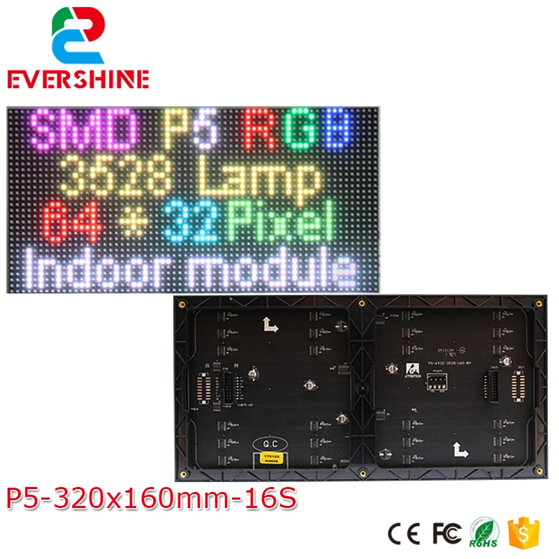 Внутренний полноцветный светодиодный дисплей Evershine P5mm SMD3528, модуль 1/16, размер сканирования 320x160 мм Внутренний полноцветный светодиодный дисплей Evershine P5mm SMD3528, модуль 1/16, размер сканирования 320x160 мм