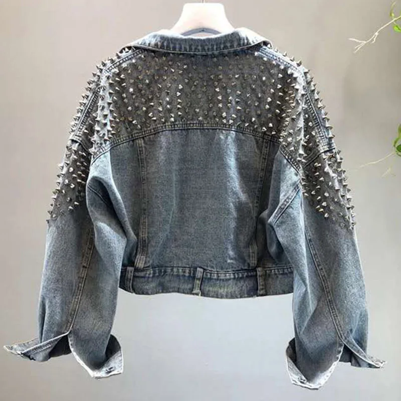 YingYuanFang Модный Новый рукав летучая мышь тяжелая работа заклепки короткая мытая