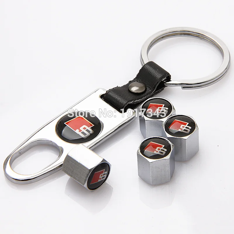 Silver Leather Buckle Valve Cap Wheel Tyre Tire Dust Stems Air Caps Cover Wrench Key Chain For Sline Q3 Q5 Q7 R8 S4 S5 S8 | Автомобили и