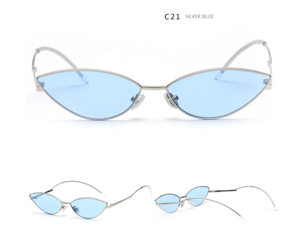48000 маленькие овальные металлические солнцезащитные очки CCSPACE, сексуальные женские очки кошачий глаз, брендовые дизайнерские модные мужские женские очки - Цвет линз: C21 silver blue